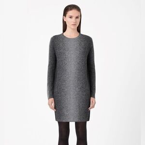 COS Sweater Dress Jacquard Tunic Jumper Wool Black Gray Long Sleeve Shift Small